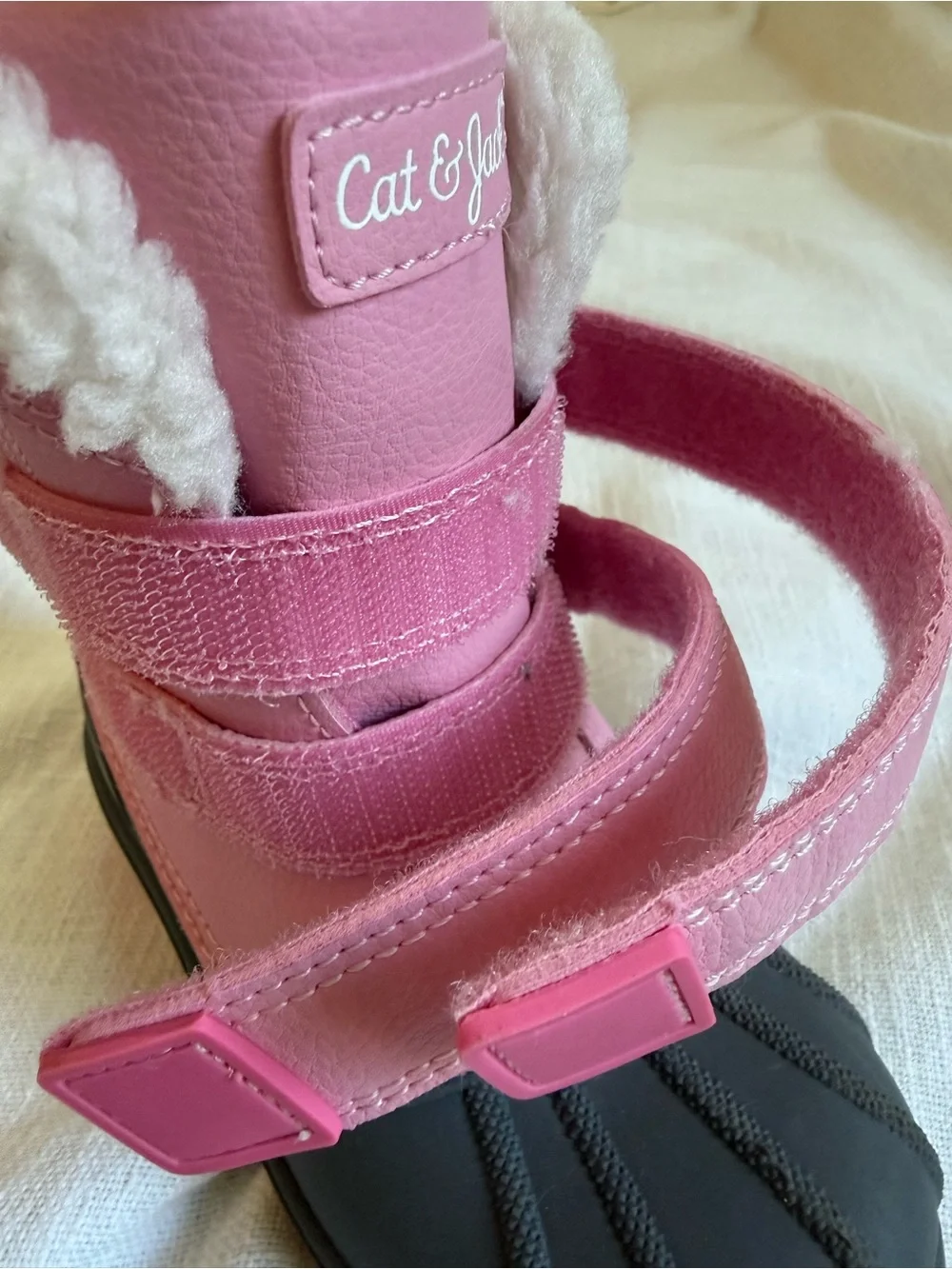 Cat & Jack Pink and Gray Snow Boots with Faux Fur Trim